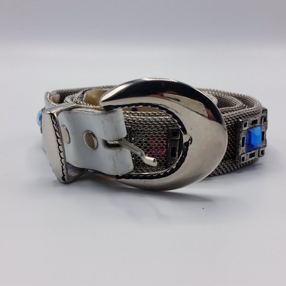 Silver Mesh Belt With Multi-Colored Stones main image 5